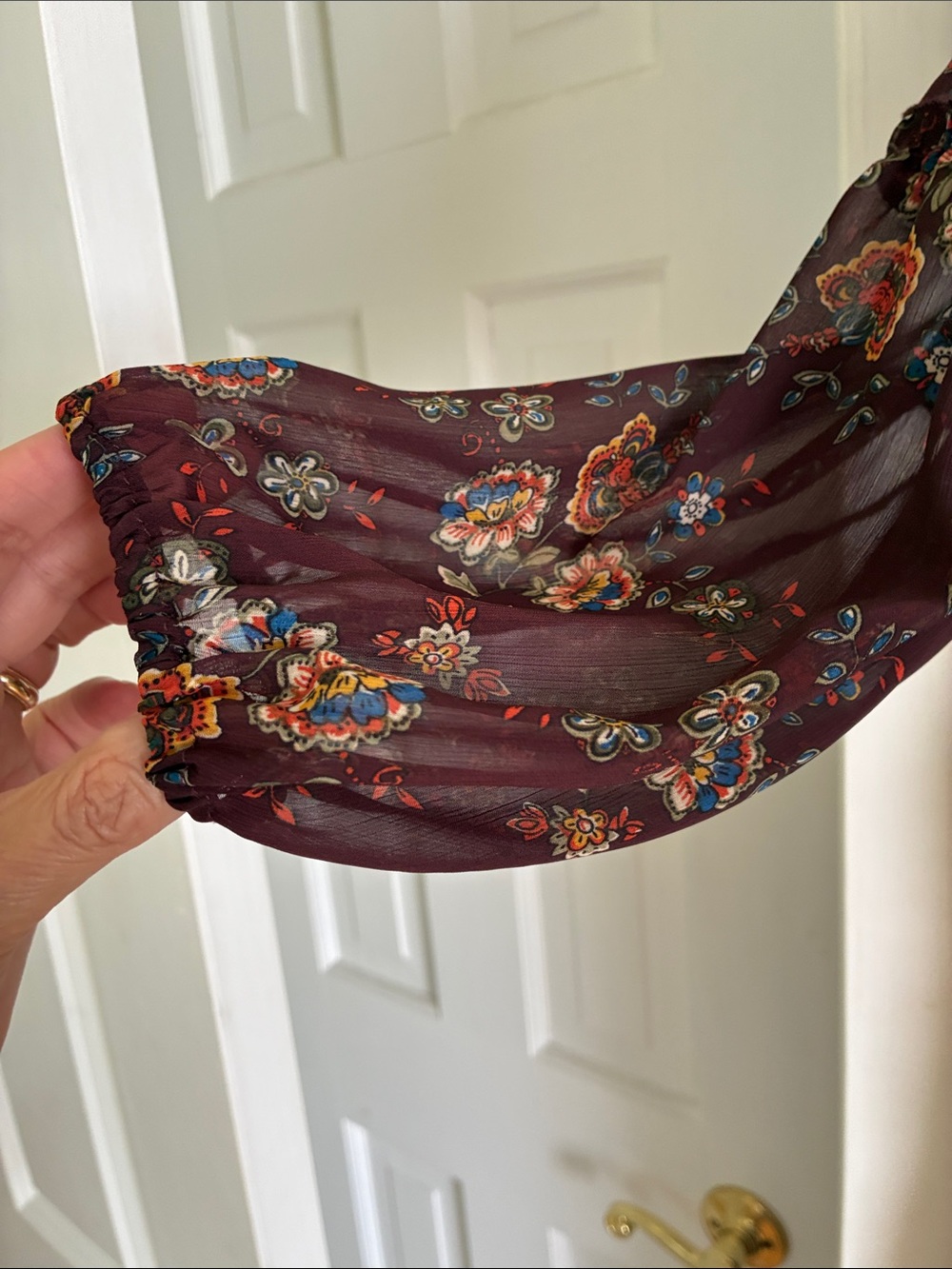 Floral Tiered Chiffon Dress - Burgundy. Size L - Picture 4 of 8